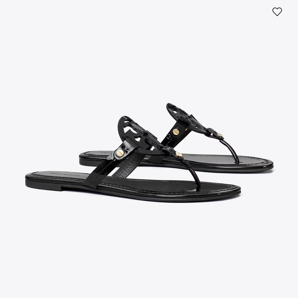 Tory Burch Black Leather Sandals with Medallion - Picture 2 of 6